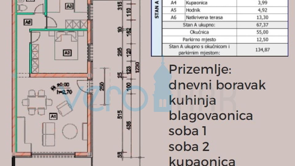 Otok Krk, Omišalj, Stan u prizemlju s pogledom na more i bazenom 170m od mora, prodaja